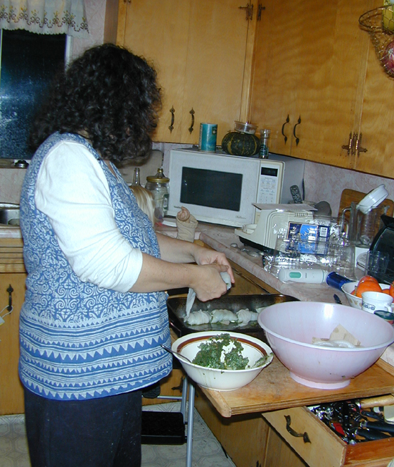 Cyndi making the fish rolls