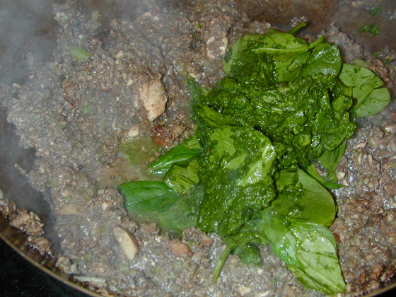 Add spinach and celery to the pan