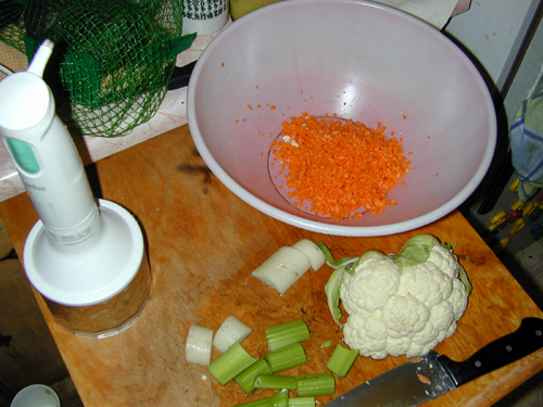 Making chopped vegetable salad