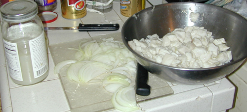 Ceviche fish with chopped onions and lime juice