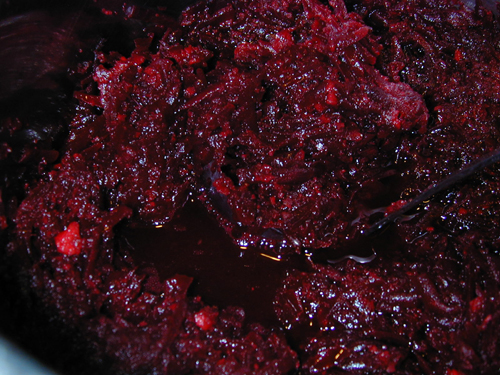 Borscht ready to put into bowls and serve