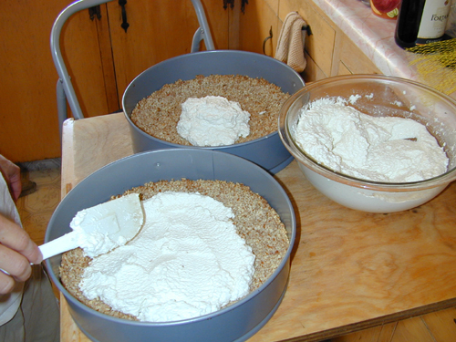 Putting filling into crusts