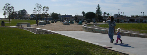 Walking to Shell Beach playground