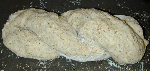 Twisted challah ready for rising.