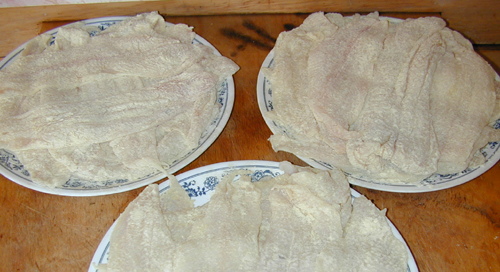 Floured fish waiting for batter