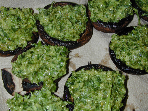 Mushrooms stuffed with pesto