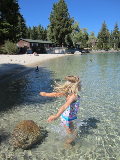 Miriam jumping into the cold water