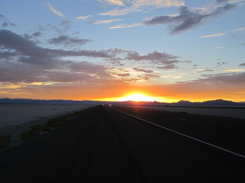 Sunset from 1-80 in Utah over the Nevada hills