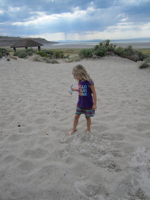 Miriam at Bridgers Bay Beach on Antelope Island, UT