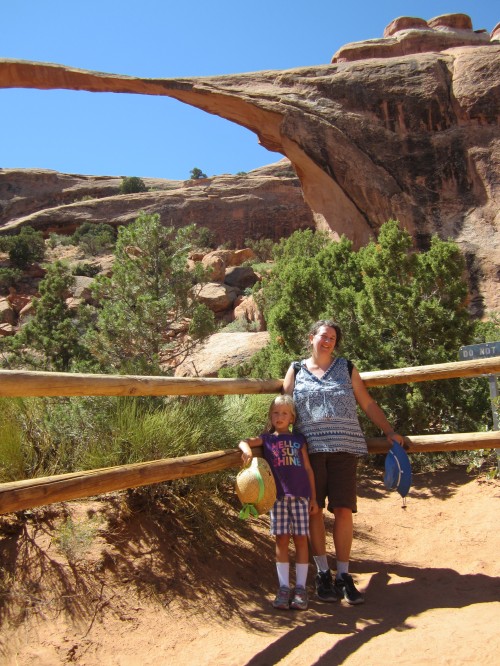 Miriam & Cyndi under Landscape Arch at Arches National Park, Utah