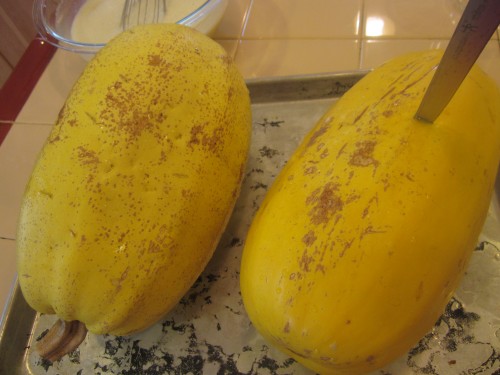 Spaghetti squash ready for the oven