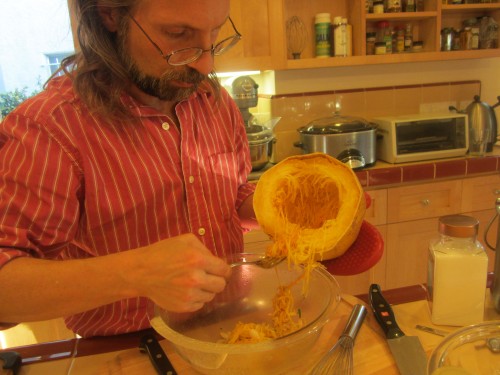 Michael deseeding the spaghetti squash